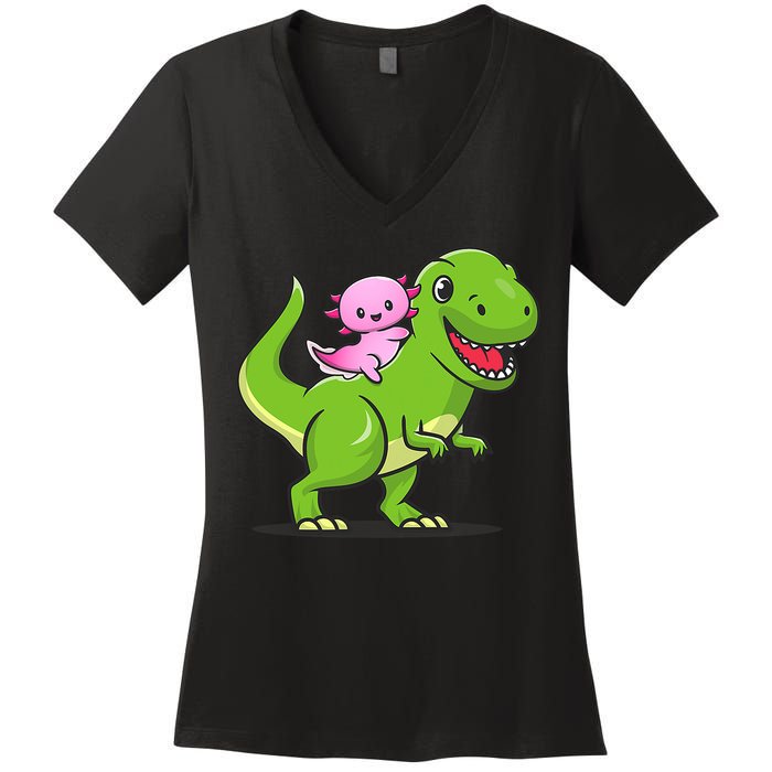 Funny Kawaii  Dino Dinosaur Axolotl Lover Women's V-Neck T-Shirt