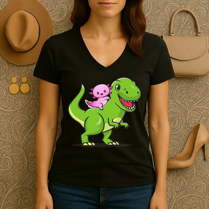 Funny Kawaii  Dino Dinosaur Axolotl Lover Women's V-Neck T-Shirt