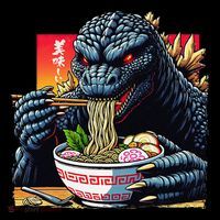 Funny Kaiju Eating Ramen Japanese Monster Lover Birthday 16 in Basic Backpack