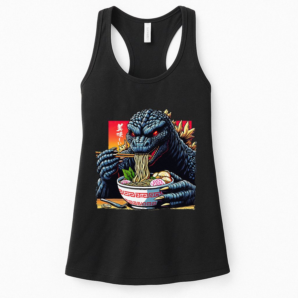 Funny Kaiju Eating Ramen Japanese Monster Lover Birthday Womens Tank Top