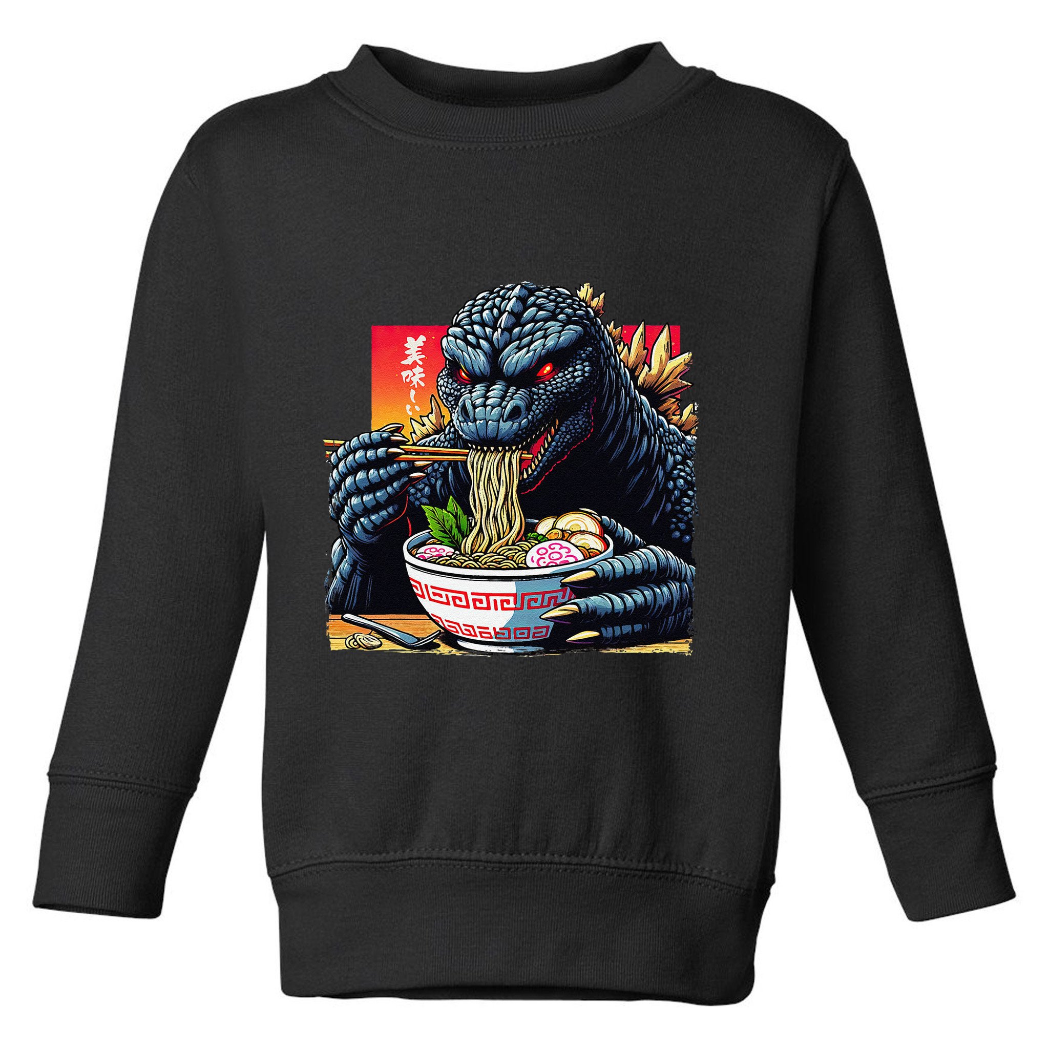 Funny Kaiju Eating Ramen Japanese Monster Lover Birthday Toddler Sweatshirt