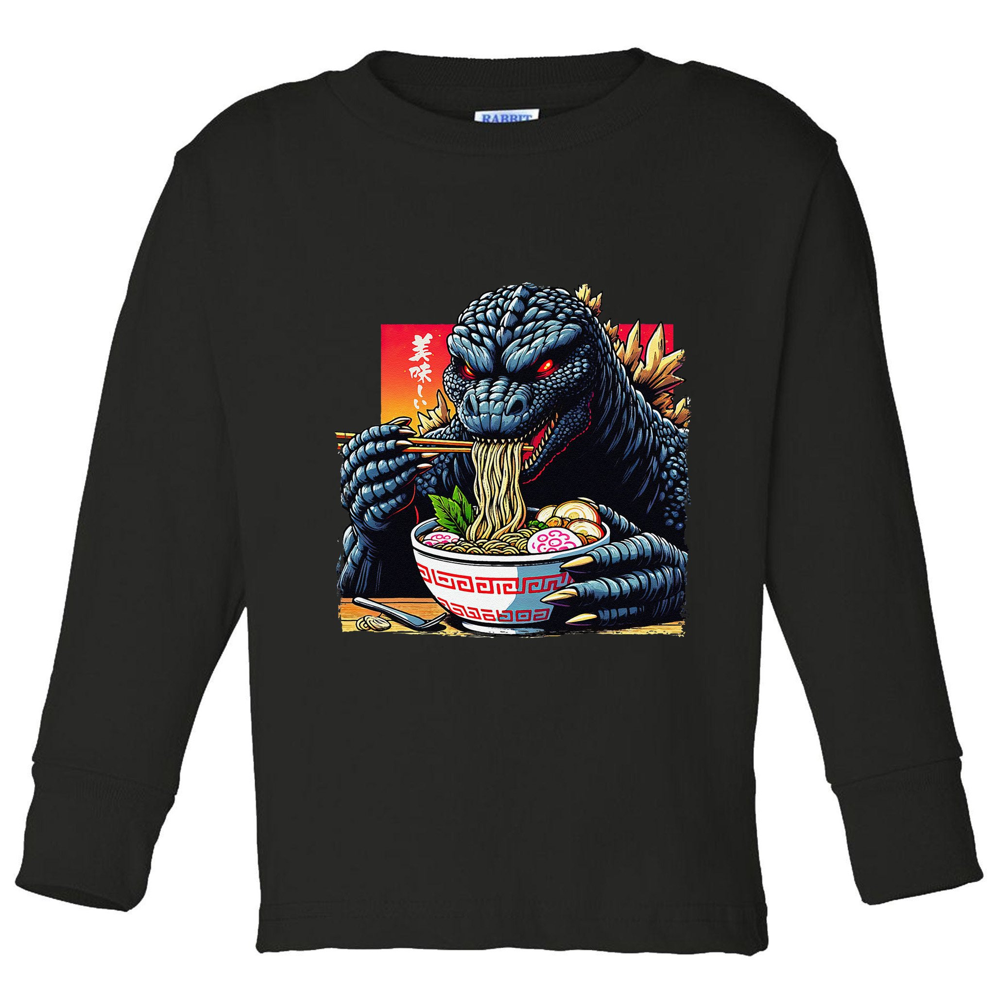 Funny Kaiju Eating Ramen Japanese Monster Lover Birthday Toddler Long Sleeve Shirt