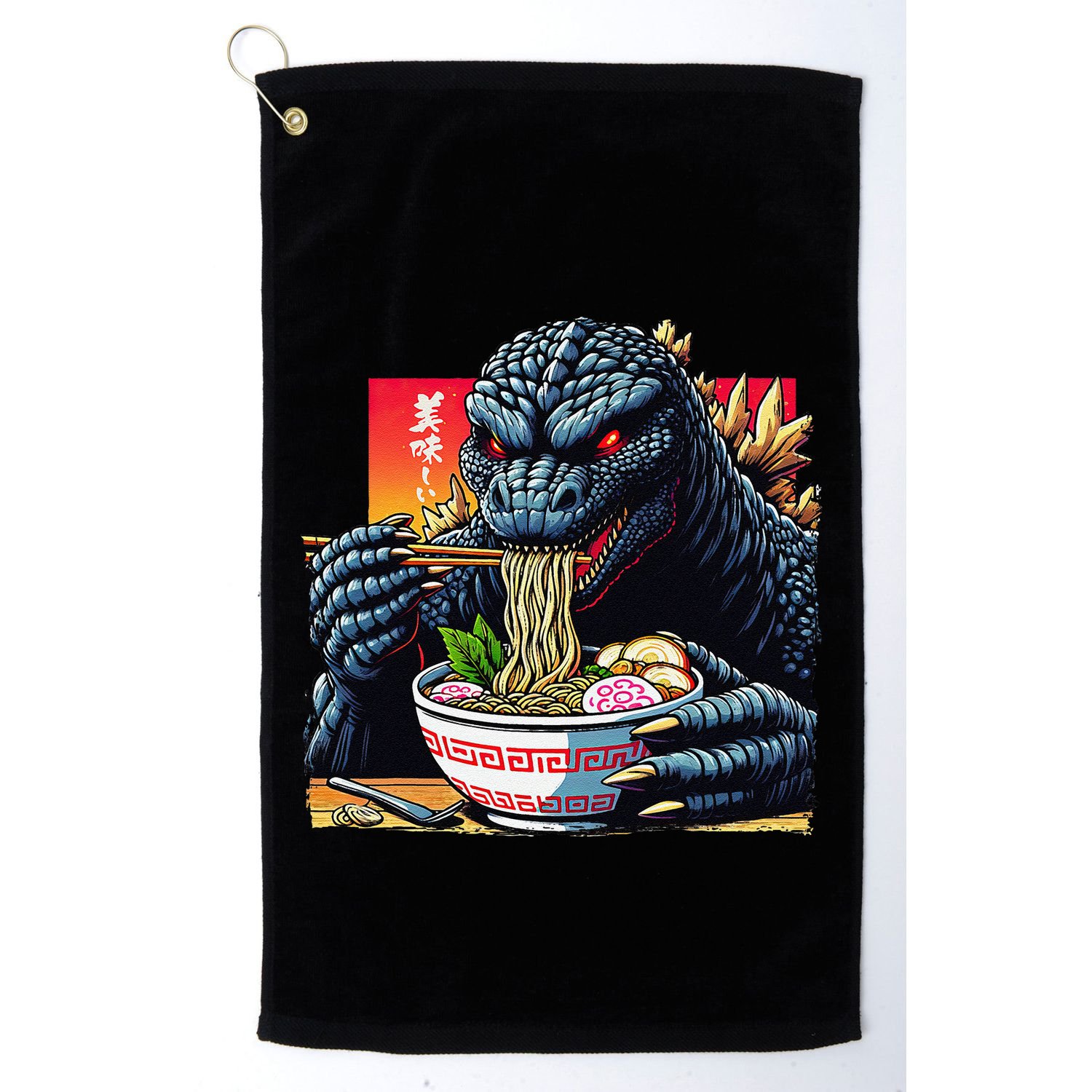 Funny Kaiju Eating Ramen Japanese Monster Lover Birthday Golf Towel