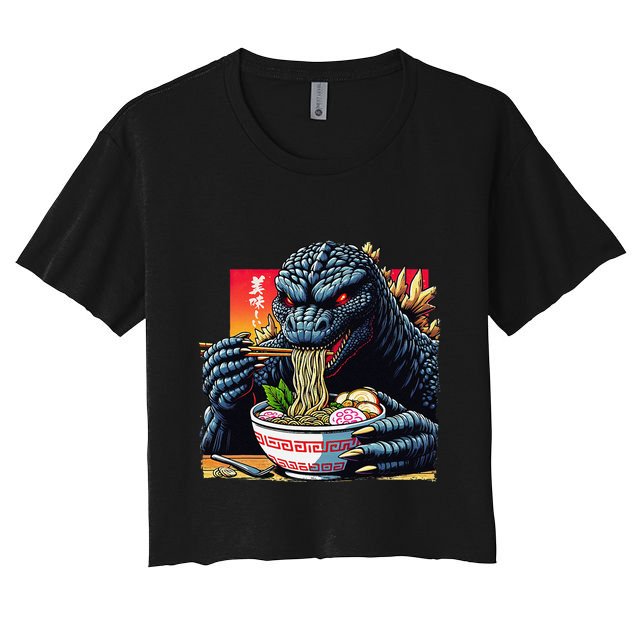 Funny Kaiju Eating Ramen Japanese Monster Lover Birthday Crop Top