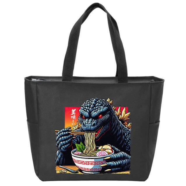 Funny Kaiju Eating Ramen Japanese Monster Lover Birthday Zip Tote Bag