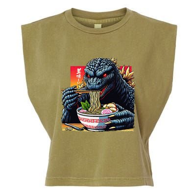 Funny Kaiju Eating Ramen Japanese Monster Lover Birthday Garment-Dyed Women's Muscle Tee