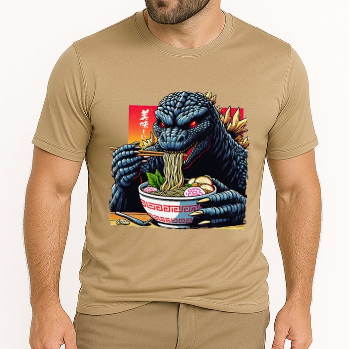Funny Kaiju Eating Ramen Japanese Monster Lover Birthday Cooling Performance Crew T-Shirt