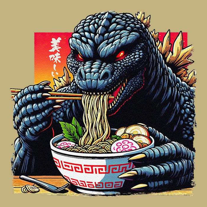 Funny Kaiju Eating Ramen Japanese Monster Lover Birthday Cooling Performance Crew T-Shirt