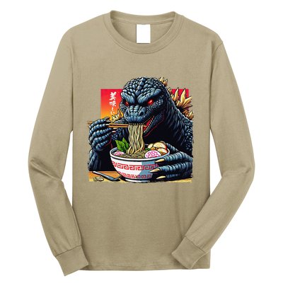 Funny Kaiju Eating Ramen Japanese Monster Lover Birthday Long Sleeve Shirt