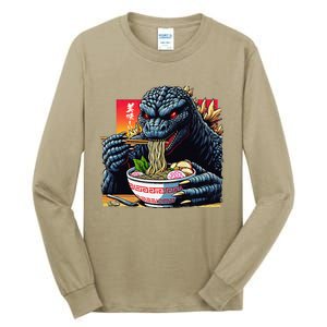 Funny Kaiju Eating Ramen Japanese Monster Lover Birthday Tall Long Sleeve T-Shirt