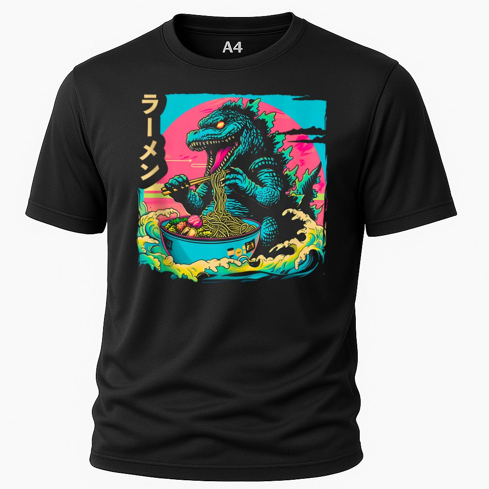 Funny Kaiju Eating Ramen Japanese Monster Lover Birthday Cooling Performance Crew T-Shirt