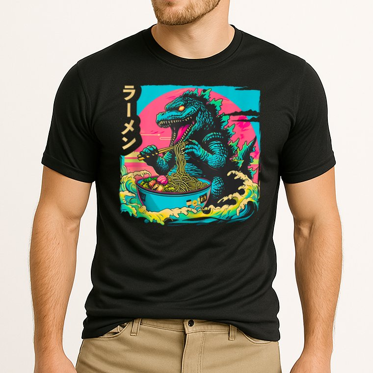 Funny Kaiju Eating Ramen Japanese Monster Lover Birthday Cooling Performance Crew T-Shirt