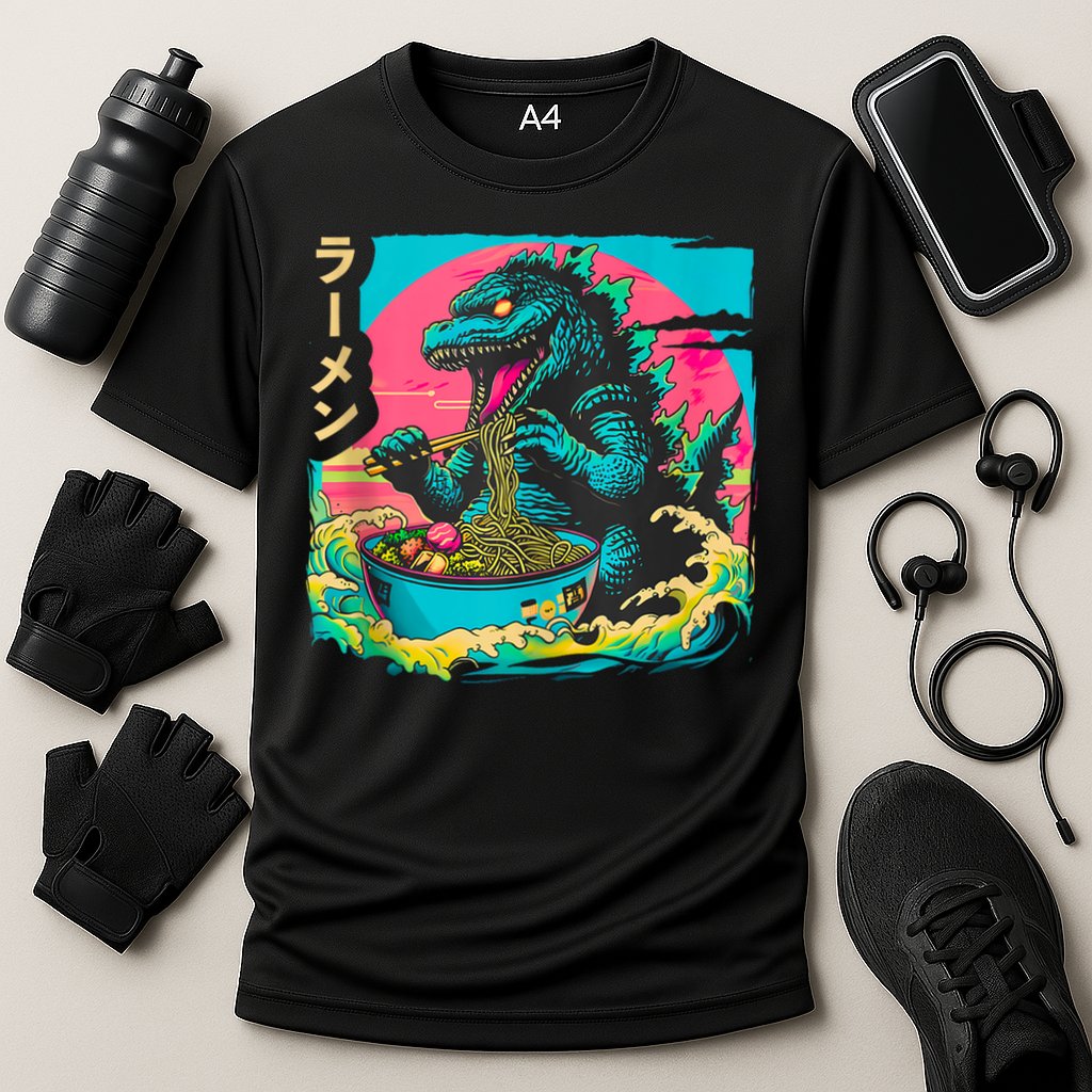 Funny Kaiju Eating Ramen Japanese Monster Lover Birthday Cooling Performance Crew T-Shirt