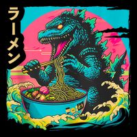 Funny Kaiju Eating Ramen Japanese Monster Lover Birthday Cooling Performance Crew T-Shirt