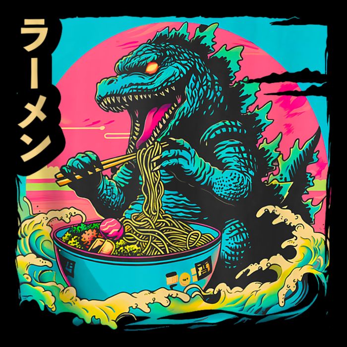Funny Kaiju Eating Ramen Japanese Monster Lover Birthday Cooling Performance Crew T-Shirt