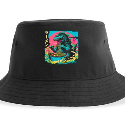 Funny Kaiju Eating Ramen Japanese Monster Lover Birthday Sustainable Bucket Hat