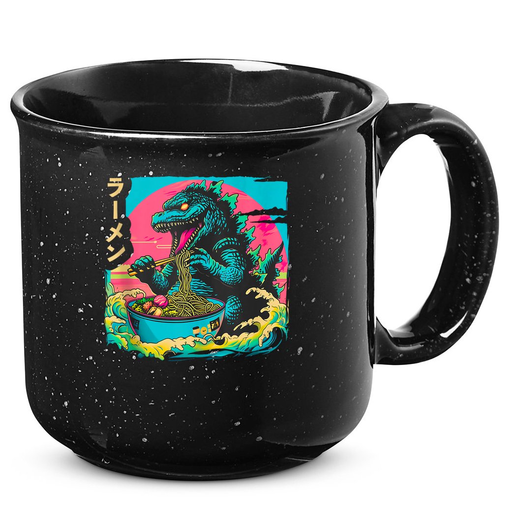 Funny Kaiju Eating Ramen Japanese Monster Lover Birthday 15oz Campfire Ceramic Mug