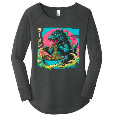 Funny Kaiju Eating Ramen Japanese Monster Lover Birthday Women's Perfect Tri Tunic Long Sleeve Shirt