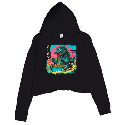 Funny Kaiju Eating Ramen Japanese Monster Lover Birthday Crop Fleece Hoodie