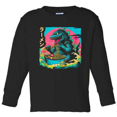 Funny Kaiju Eating Ramen Japanese Monster Lover Birthday Toddler Long Sleeve Shirt
