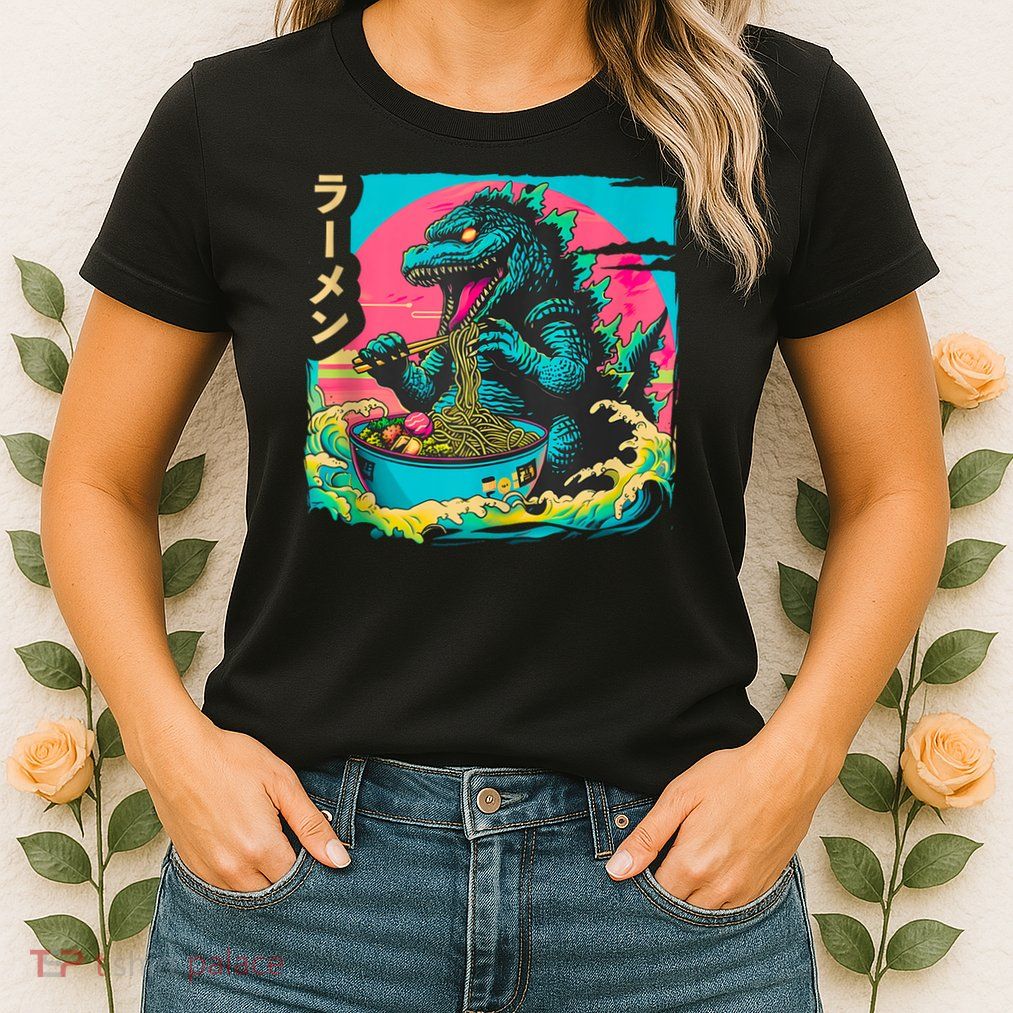 Funny Kaiju Eating Ramen Japanese Monster Lover Birthday Womens T-Shirt