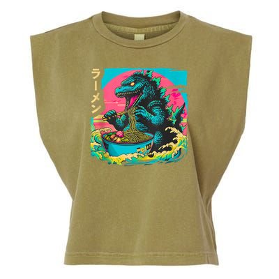 Funny Kaiju Eating Ramen Japanese Monster Lover Birthday Garment-Dyed Women's Muscle Tee