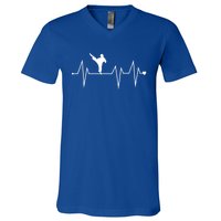 Funny Karate Fighter Shotokan Heartbeat Heart Pulse Rate Ekg Meaningful Gift V-Neck T-Shirt