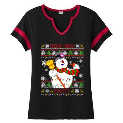 Feelin Kinda Frosty Ugly Christmas Frosty Snowman Christmas Ladies Halftime Notch Neck Tee