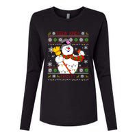 Feelin Kinda Frosty Ugly Christmas Frosty Snowman Christmas Womens Cotton Relaxed Long Sleeve T-Shirt