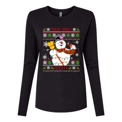 Feelin Kinda Frosty Ugly Christmas Frosty Snowman Christmas Womens Cotton Relaxed Long Sleeve T-Shirt