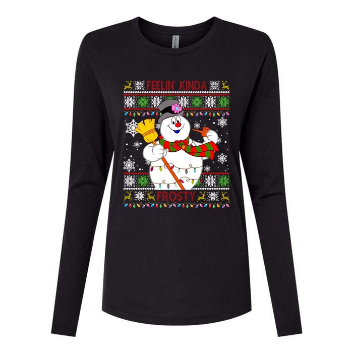 Feelin Kinda Frosty Ugly Christmas Frosty Snowman Christmas Womens Cotton Relaxed Long Sleeve T-Shirt