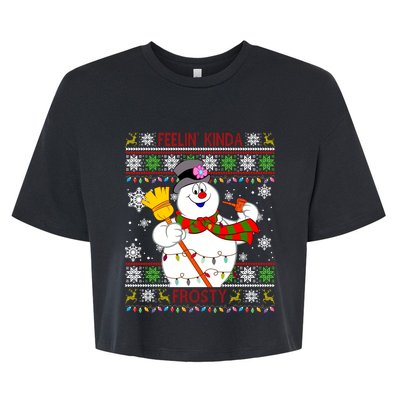 Feelin Kinda Frosty Ugly Christmas Frosty Snowman Christmas Bella+Canvas Jersey Crop Tee