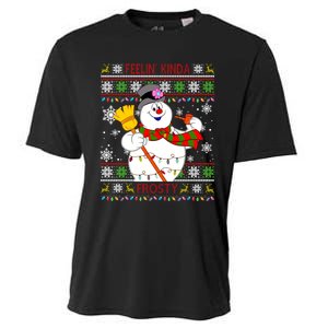 Feelin Kinda Frosty Ugly Christmas Frosty Snowman Christmas Cooling Performance Crew T-Shirt