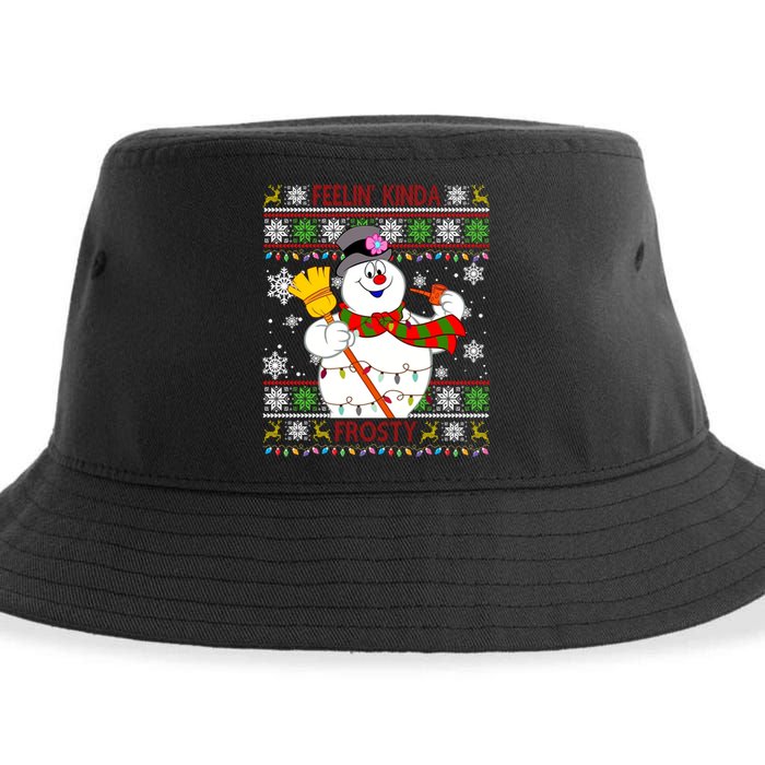 Feelin Kinda Frosty Ugly Christmas Frosty Snowman Christmas Sustainable Bucket Hat