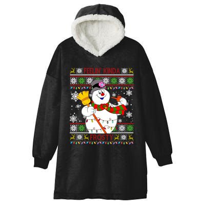 Feelin Kinda Frosty Ugly Christmas Frosty Snowman Christmas Hooded Wearable Blanket