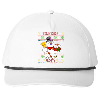 Feelin Kinda Frosty Ugly Christmas Frosty Snowman Christmas Snapback Five-Panel Rope Hat