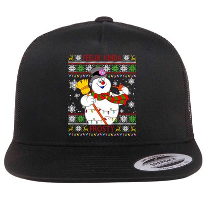 Feelin Kinda Frosty Ugly Christmas Frosty Snowman Christmas Flat Bill Trucker Hat