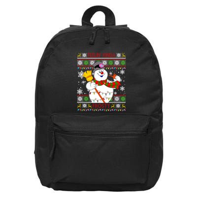 Feelin Kinda Frosty Ugly Christmas Frosty Snowman Christmas 16 in Basic Backpack