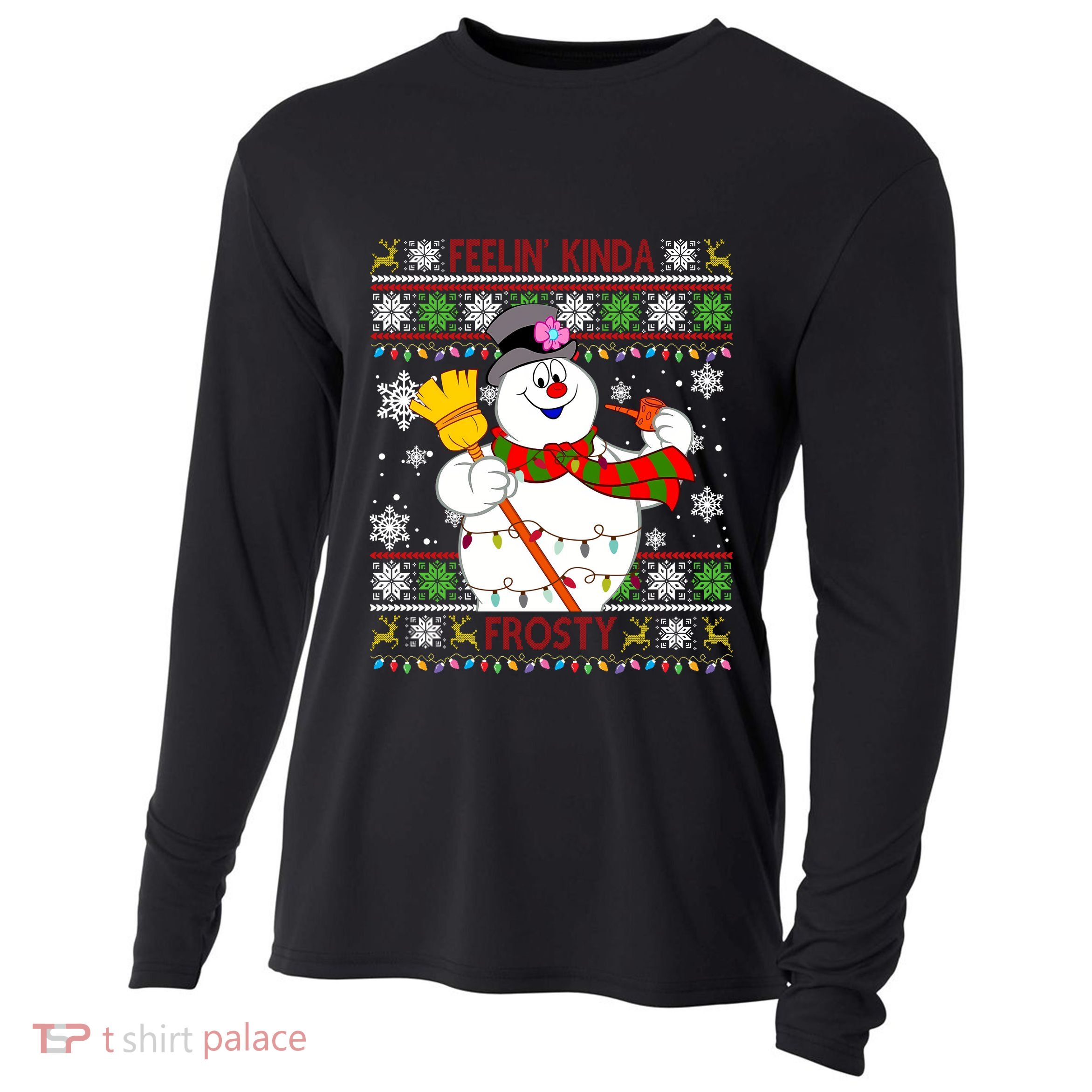 Feelin Kinda Frosty Ugly Christmas Frosty Snowman Christmas Cooling Performance Long Sleeve Crew