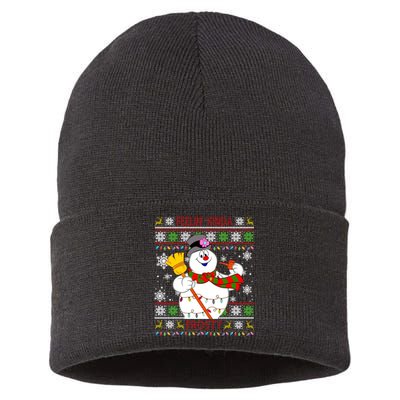 Feelin Kinda Frosty Ugly Christmas Frosty Snowman Christmas Sustainable Knit Beanie