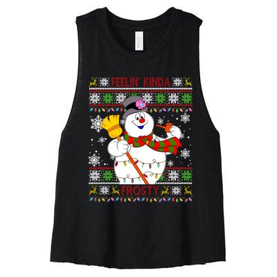 Feelin Kinda Frosty Ugly Christmas Frosty Snowman Christmas Women's Racerback Cropped Tank