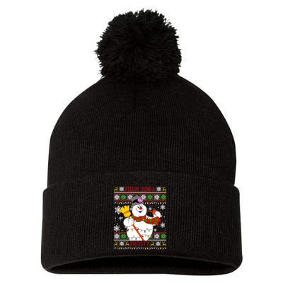 Feelin Kinda Frosty Ugly Christmas Frosty Snowman Christmas Pom Pom 12in Knit Beanie