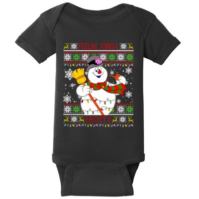Feelin Kinda Frosty Ugly Christmas Frosty Snowman Christmas Baby Bodysuit