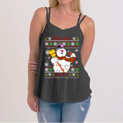 Feelin Kinda Frosty Ugly Christmas Frosty Snowman Christmas Women's Strappy Tank