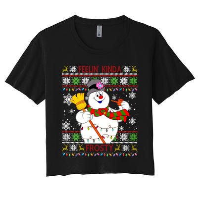 Feelin Kinda Frosty Ugly Christmas Frosty Snowman Christmas Women's Crop Top Tee