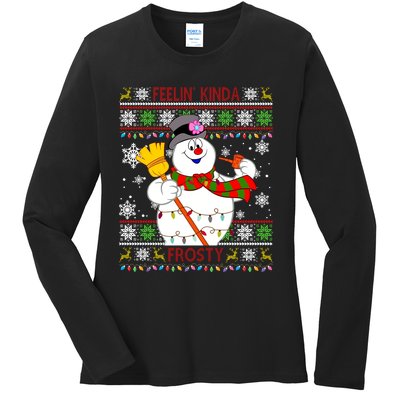 Feelin Kinda Frosty Ugly Christmas Frosty Snowman Christmas Ladies Long Sleeve Shirt