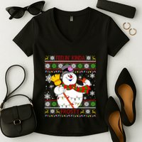 Feelin Kinda Frosty Ugly Christmas Frosty Snowman Christmas Women's V-Neck T-Shirt