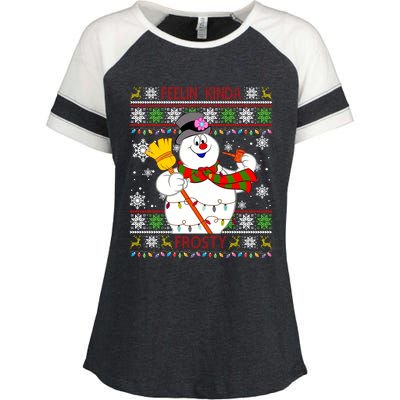 Feelin Kinda Frosty Ugly Christmas Frosty Snowman Christmas Enza Ladies Jersey Colorblock Tee