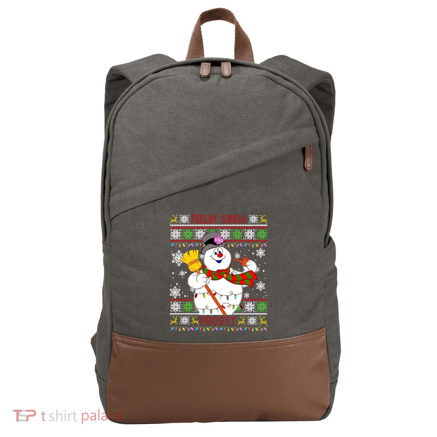 Feelin Kinda Frosty Ugly Christmas Frosty Snowman Christmas Cotton Canvas Backpack