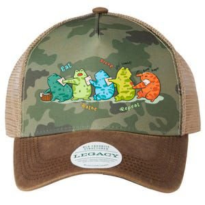 Funny Kawaii Frog Eat. Sleep. Bathe. Repeat Gift Legacy Tie Dye Trucker Hat